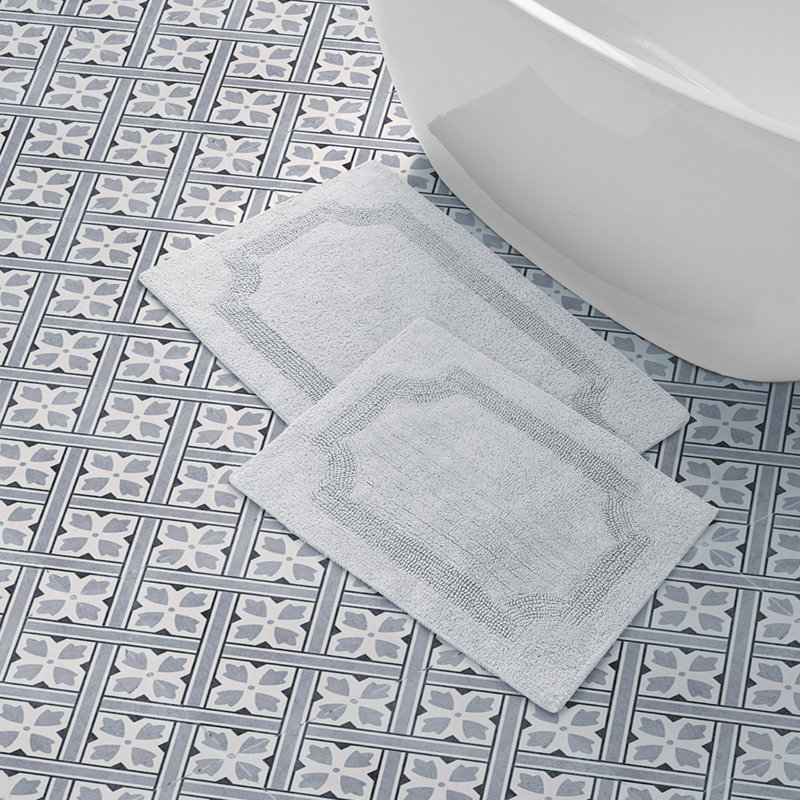 Reversible Off-White Cotton Bath Mat Set, 2-Piece