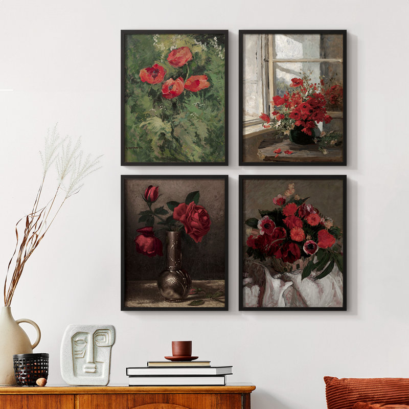 «Vintage Floral Print», impression encadrée CCLX - ensemble de 4, H 10 po x l 32 po