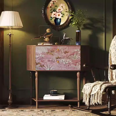 Armoire décorative en bois de noyer avec tiroirs
