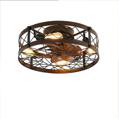 Caged Ceiling Fans With Lights Black, 20 Inch Flush Mount Ceiling Fan Light, Farmhouse Small Ceiling Fan With Light Fixture, Reversible Fan For Bedroom (Including E26 Bulbs)