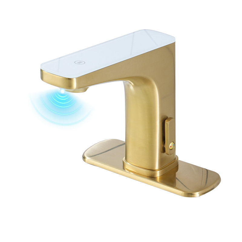 Single-Hole Touchless Bathroom Sink Faucet with Sensor and Temperature Display, Brushed Gold