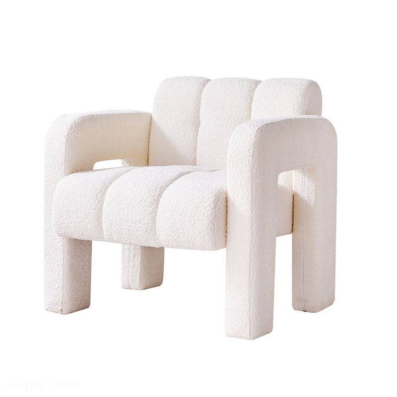 Practical Single Chair, Wide Upholstered Accent Chair, Boucle Beige
