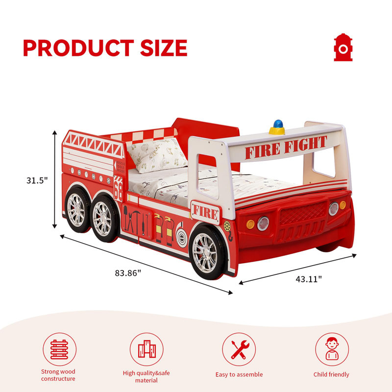 Zoomie Kids Hero Fire Truck Twin Bed for Kids