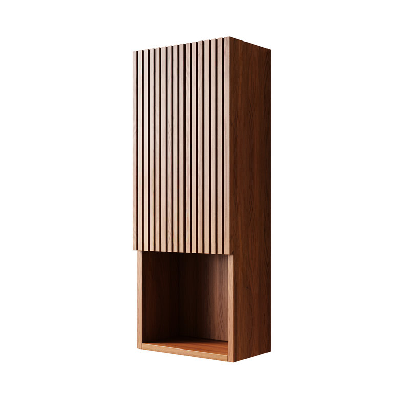 36.27 - Inch Tall Wall Mounted Narrow Bathroom Storage Cabinet, Brown Oak Finish, With Door And Shelves, Ideal For Small Spaces In Bathroom, Living Laundry, Waterproof, Flat Pack With Manual Inches