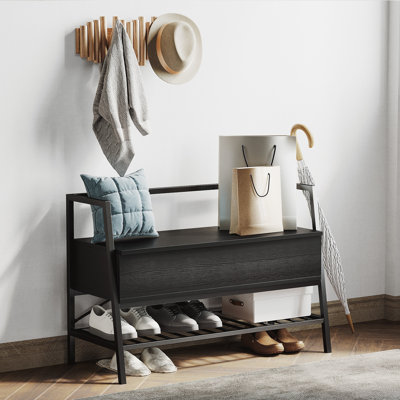 Industrial Shoe Storage Cabinet Bench with 2-Tier Shelves, Stool with Hidden Storage Space, for Entrance 