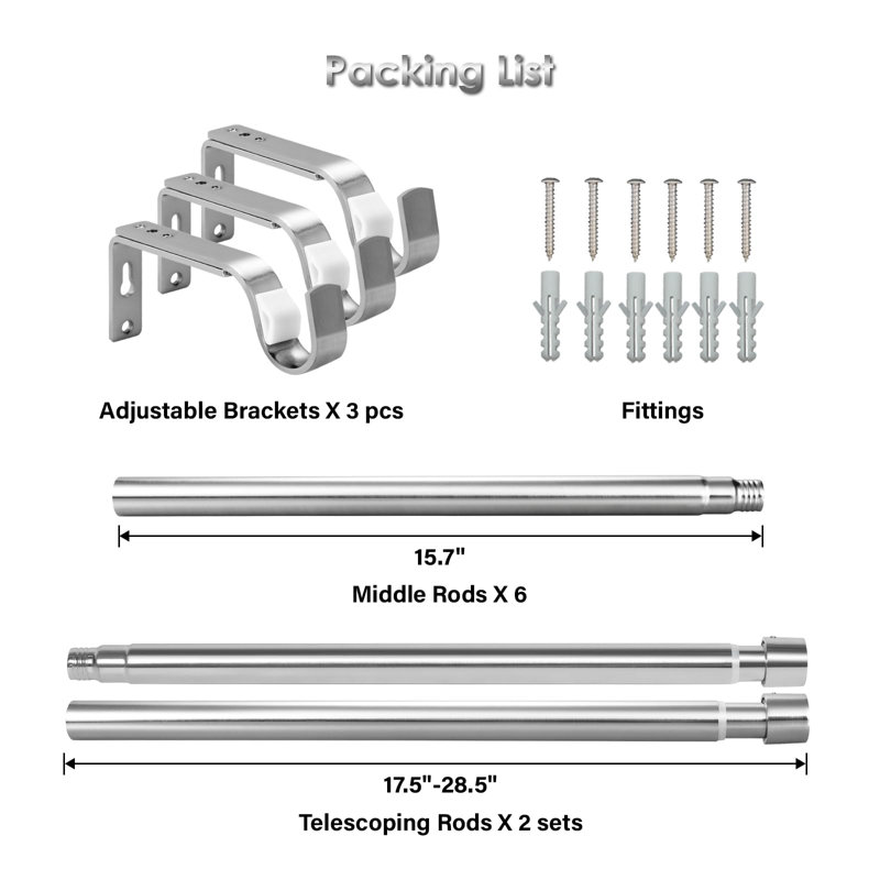 Milele Stainless Steel 72cm to Curtain Track/Rail, 72cm - 360cm