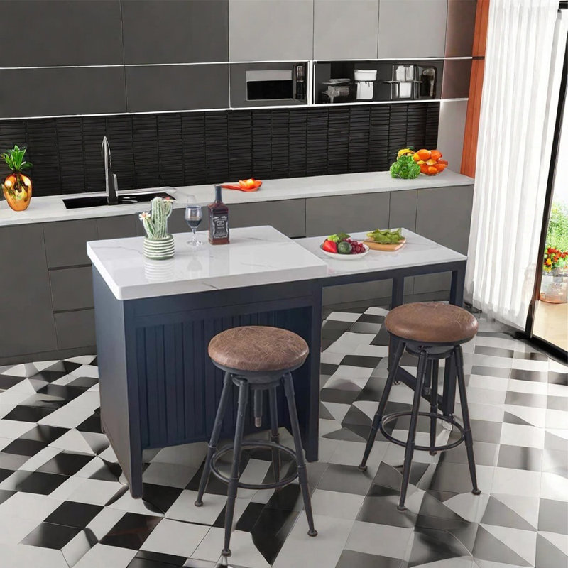 Marble island with telescopic dining table