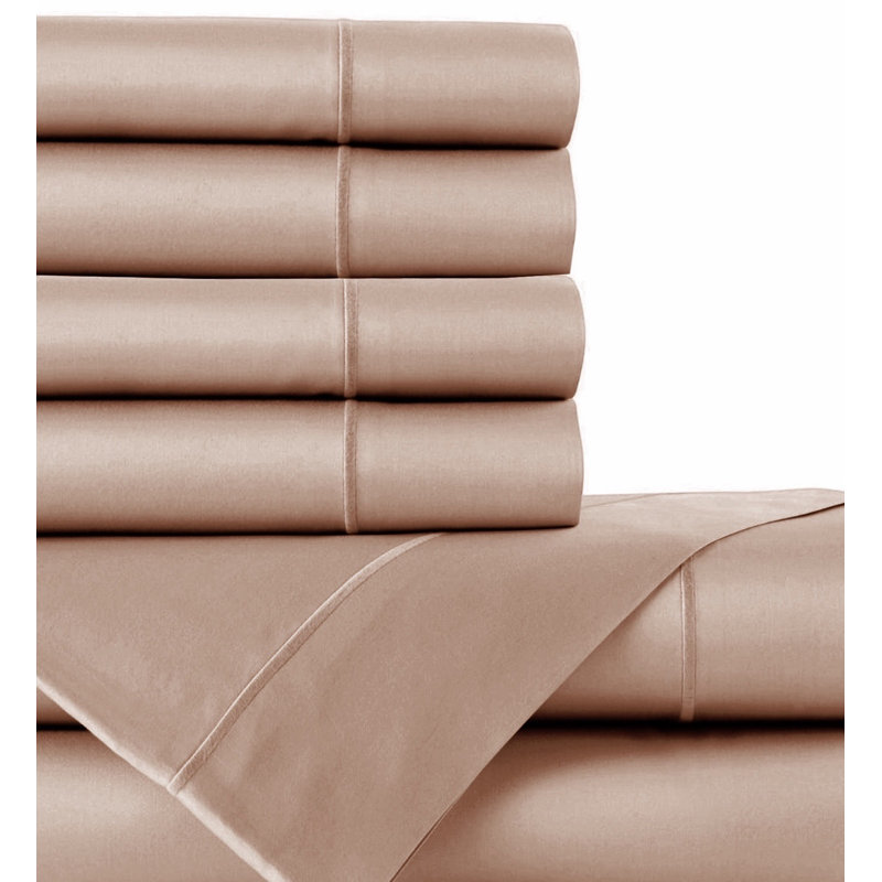 Bibb Home 1000TC Egyptian-Quality Cotton Rich 6-Piece Sheet Set, King Sheet Set w/ 4 King Pillow Case, Taupe