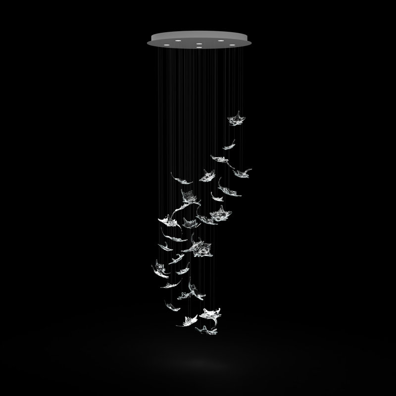 Murano Dancing Maple Leaves Chandelier, 145" H x 42" W x 42" D, Silver, Clear