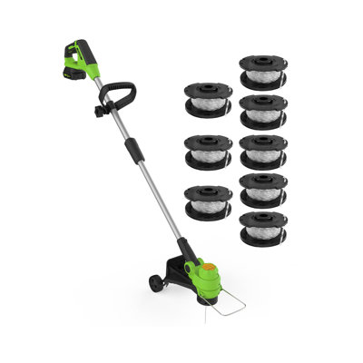 12 Inch Cordless String Trimmer Weed Wacker with 2 Batteries, Wheels, 8 pcs Spools Lines, Auto Feed and Fast Charger