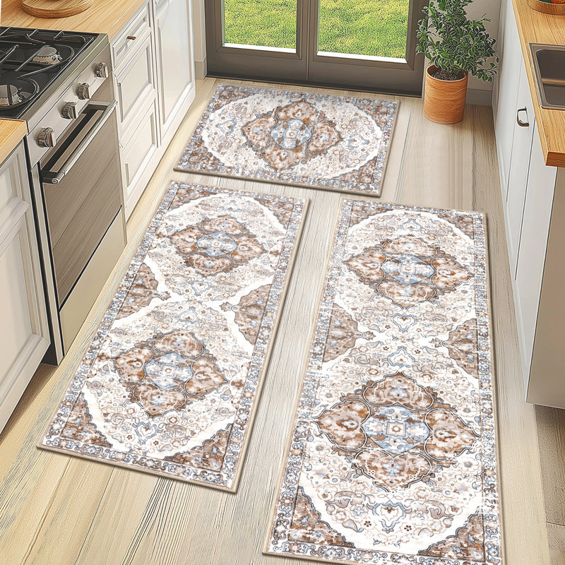 Machine Washable Non-Slip Kitchen Mat, Brown/Beige