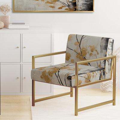 Tree Whispers Of Grey and Gold - Chaise d'appoint rembourrée à motif floral