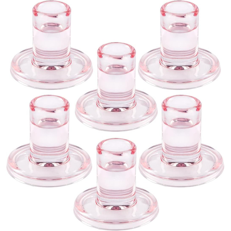 Set of 6 Clear Glass Taper Candle Holders – 0.85" Standard Fit, Thick Glass, 2.7" Stable Base for Dinner, Wedding & Table Decor