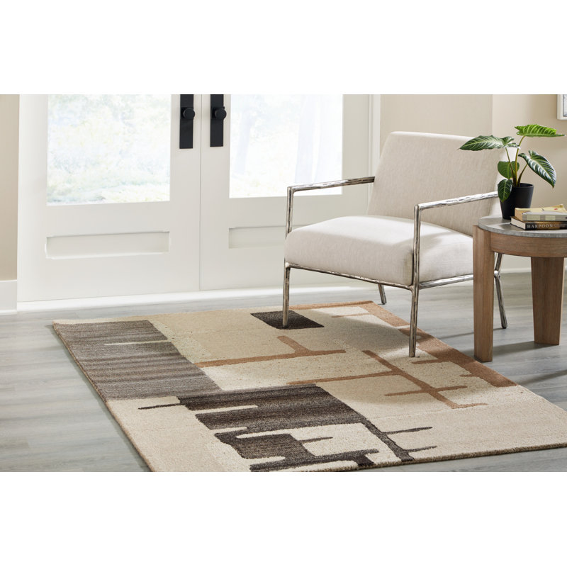 Handmade Tufted Black Abstract Wool 5' x 7' Rug