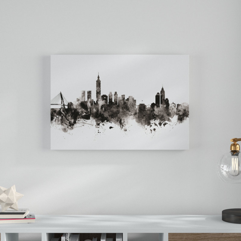 « taipei taïwan horizon noir blanc », impression sur toile tendue, H 16 po x l 24 po x P 2 po