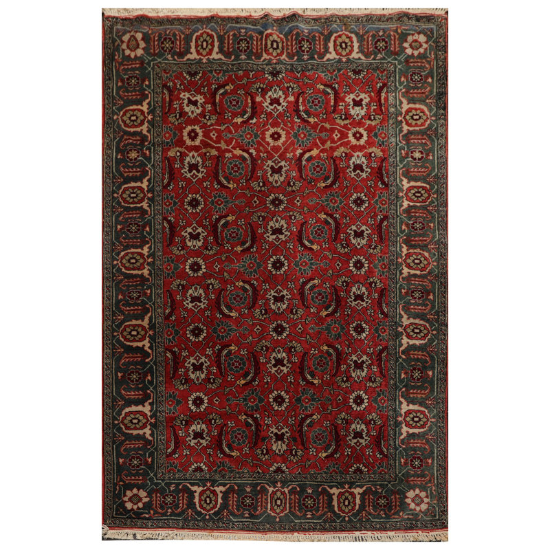 Tapis rectangulaire en laine noué à la main de conception unique 4 pi 4 po x 6 pi 8 po Lesean