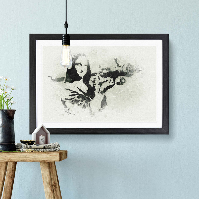 Mona Lisa by Banksy - Picture Frame Graphic Art Print on MDF, 62cm H x 87cm W x 2cm D, Black Framed