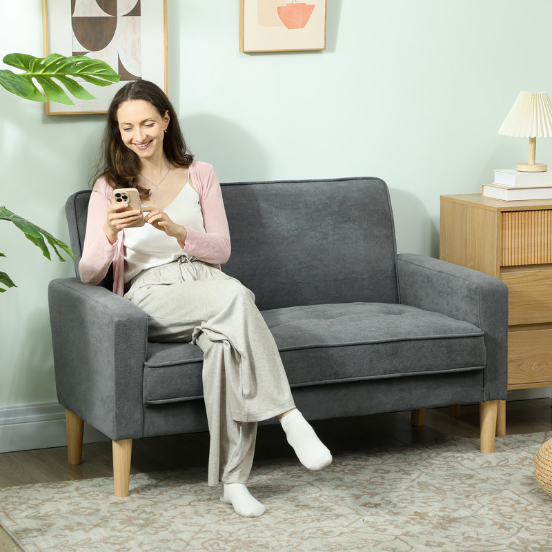 Solid Wood Polyester Loveseat, Grey