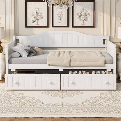 Lit de jour simple en bois massif avec tiroirs de rangement - Canapé-lit à double usage pour le salon ou la chambre d'amis, aucun sommier requis