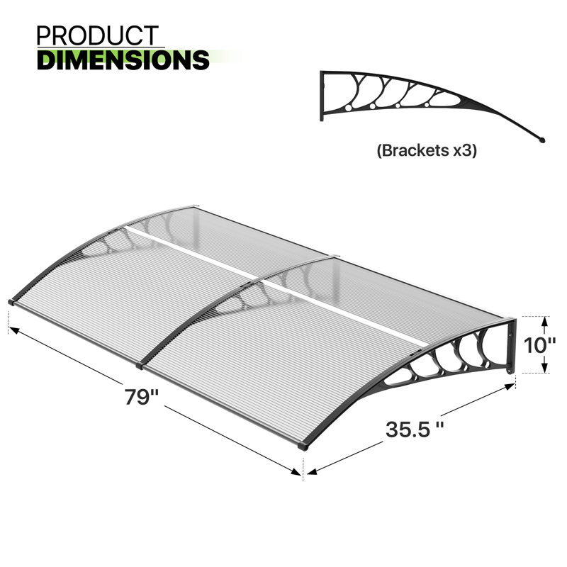 Auvent de porte d'entrée pour patio, H 9,87 po x l 78,80 po x P 35 po