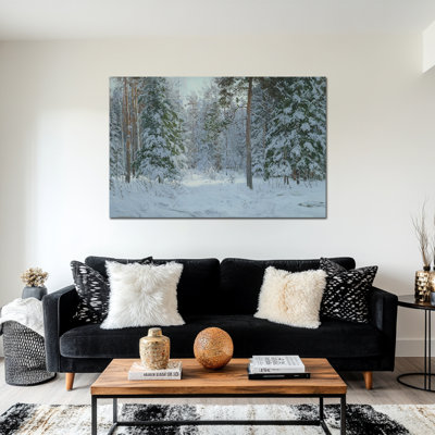 Grandes photos hivernales murales - paysage de neige, scène d'hiver, art mural sur toile pour le salon, forêt de pins d'hiver au pays des merveilles, impression sur toile encadrée, 36 po x 48 po