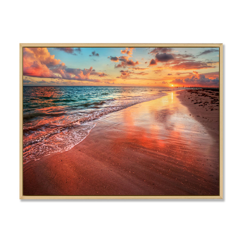 Coucher de soleil sur un rivage de l'océan II - photographie sur toile, H 30 po x l 40 po x P 1,5 po