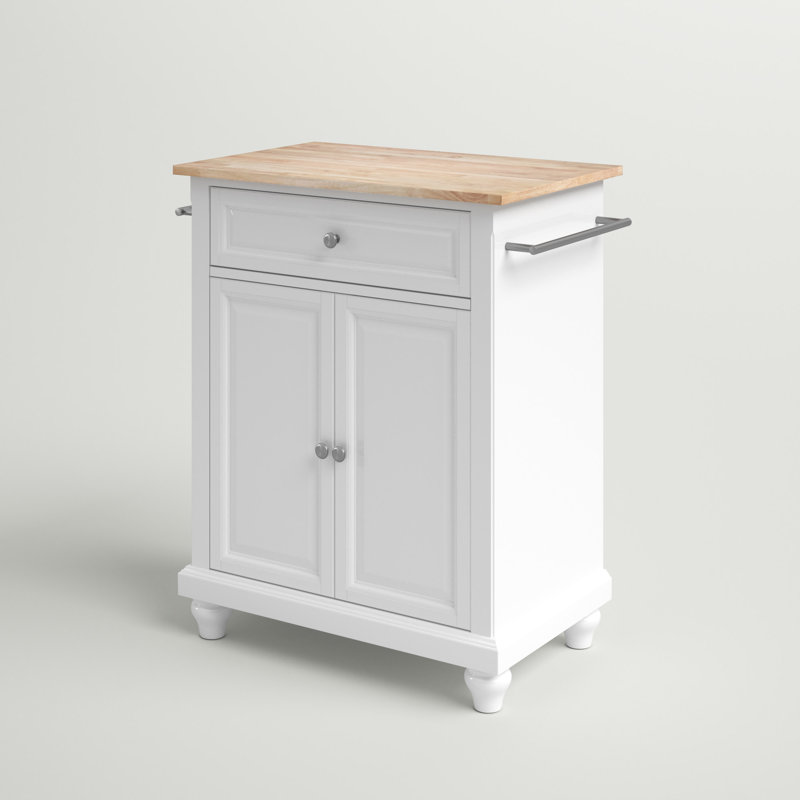 Hedon Solid Wood Top Kitchen Cart, White