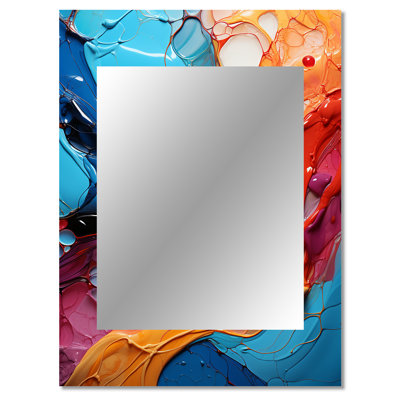 Teal Orange Abstract Fractal Collage Symphony - Fractals Decorative Mirror, Teal Wall Mirror, Printed Metal Art