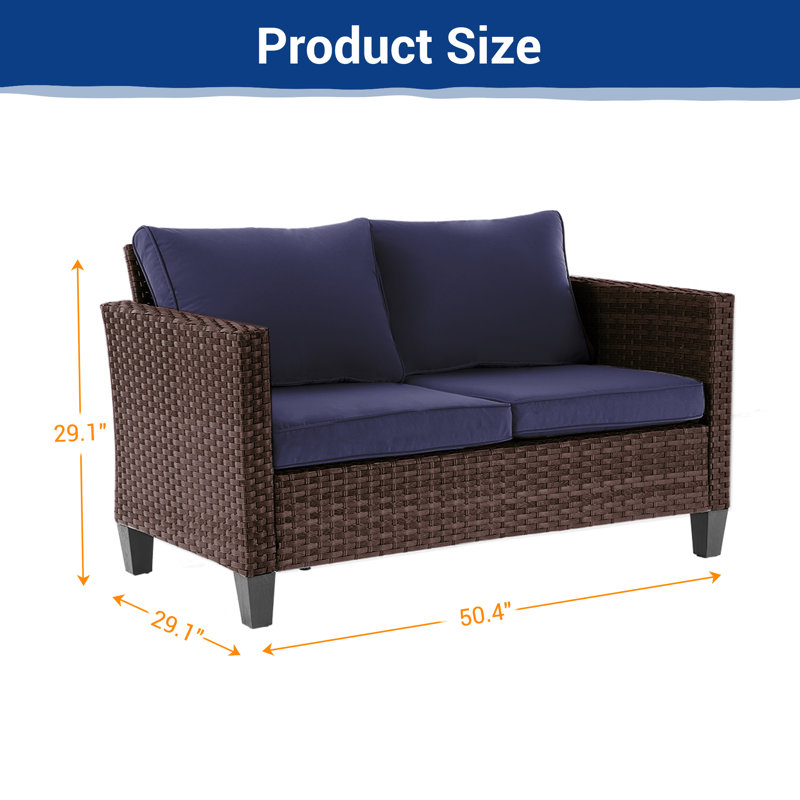 Causeuse de patio bistro avec coussin lavable pour balcon, porche, cour, Marine, Brun