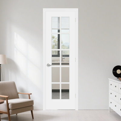 80" Height Primed 10-Lite Tempered Clear Glass Solid And Manufactured Wood Slab Door