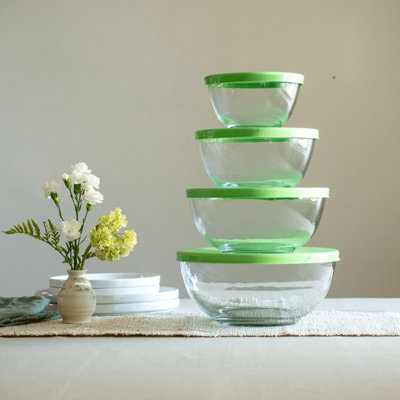 Libbey Baker's Basics 4-Piece Glass Mixing Bowl Set With Plastic Lids, Multi-Size