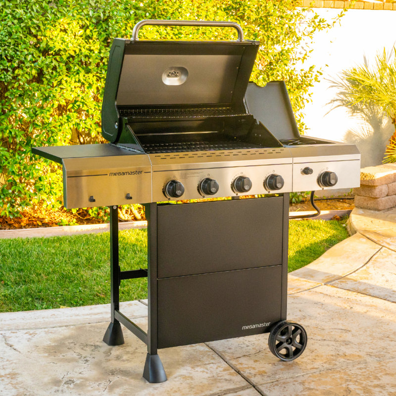 Megamaster 4-Burner Propane Gas Grill with Side Burner & Grill Cover