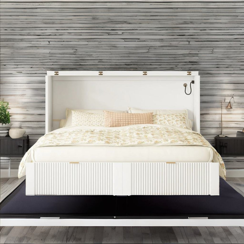 Lit escamotable double pleine grandeur, blanc, Grand, Blanc