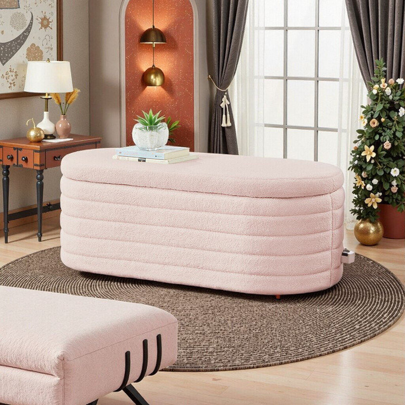 Banc de rangement ovale avec repose-pieds, Pink