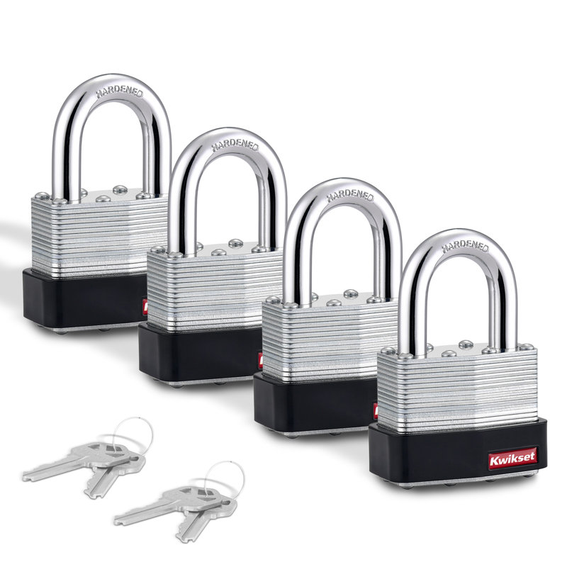 Cadenas Kwikset en acier laminé avec poignée en acier trempé, corps de 5 cm, anse de 2,8 cm, lot de 4