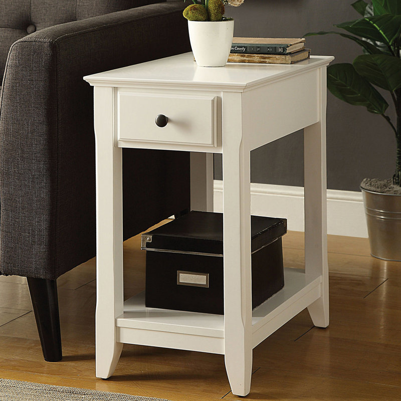 Table blanche à pieds rectangulaires avec tiroir et tablette ouverte, utilisée dans l'espace de vie principal, tablette latérale de style transitionnel pour la zone principale, empreinte mince, fonction d'arrêt * /