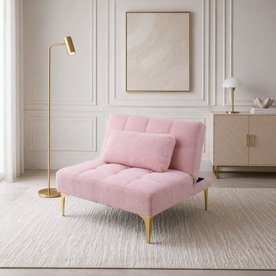 Convertible Futon Chair with Teddy Fabric and Gold Metal Legs
