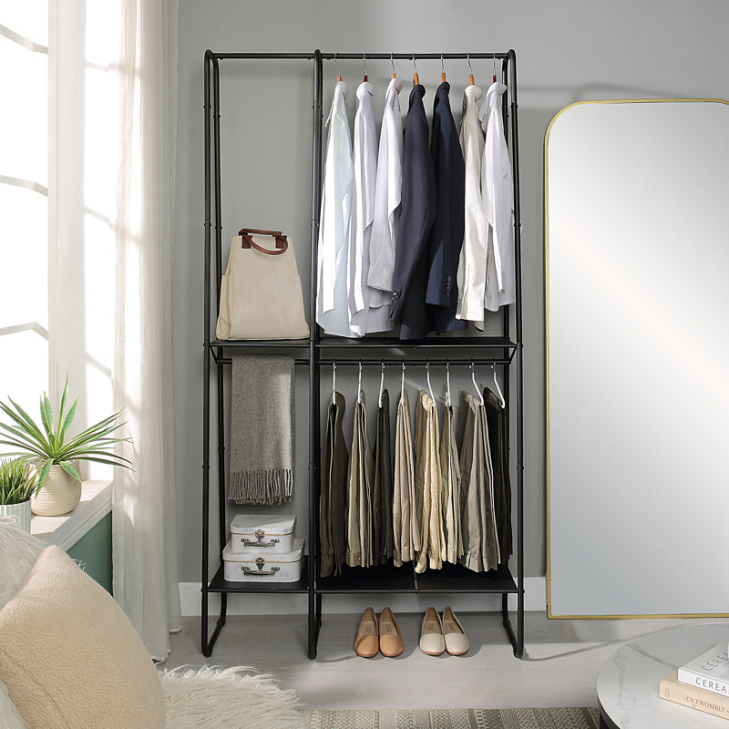 Très grand porte-vêtements autoportant Aleksandur pour solution de rangement pour petits espaces, Noir