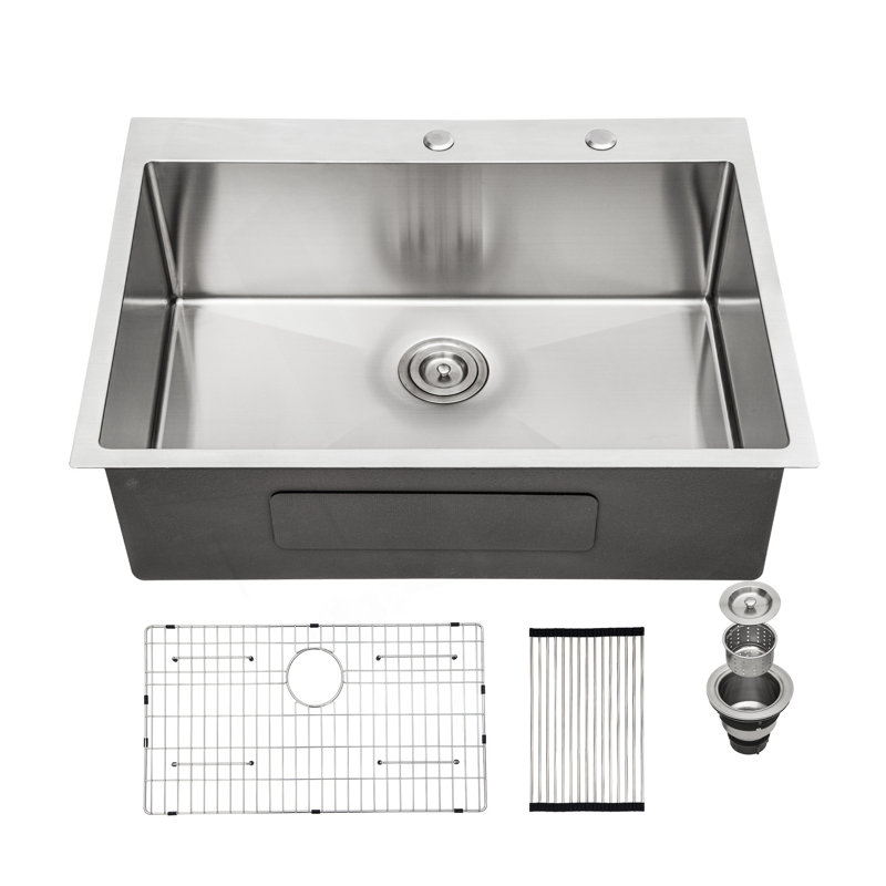 28X22x10 Inch Kitchen Sink Drop In 16 Gauge Stainless Steel 28" Single Bowl Topmount Kitchen Sink Basin
