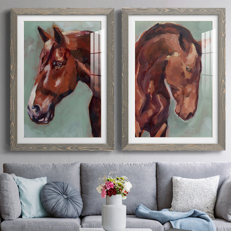 «Paint By Number Horse I», reproduction encadrée de qualité supérieure - prête à être accrochée, Gris