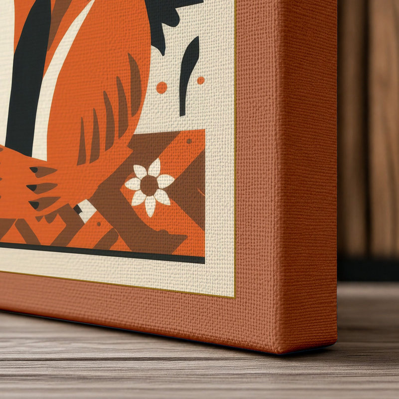 Folk Art Fox Scandinavian - Wrapped Canvas, 30x20 - 76.2 x 50.8 cm, Terracotta Border