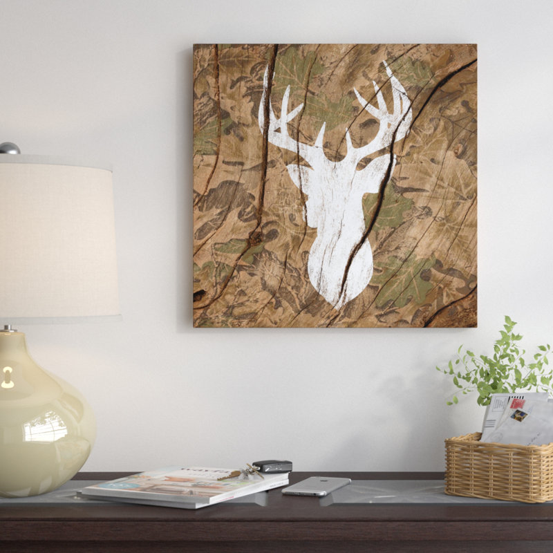 « camouflage cerf », impression sur toile tendue, H 12 po x l 12 po x P 1,5 po, Toile avec cadre noir