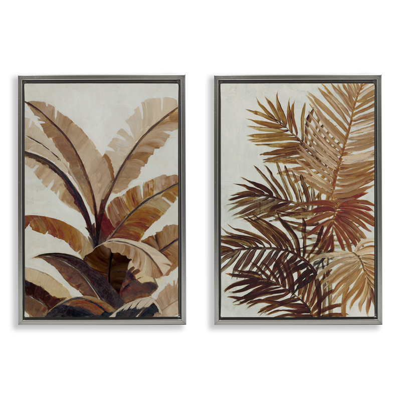  «Tropical Palm Plants», ensemble de 2 toiles flottantes encadrées par Jacob Q, H 25 po x l 17 po, Cadre flottant gris lustré