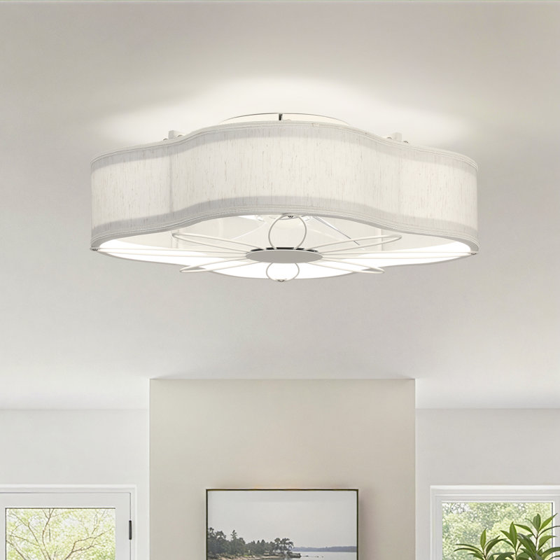 Arachne 19.7" Fabric Flush Mount Ceiling Fan with Dimmable LED Light 6-Speed Quiet Reversible DC Motor Timer and Remote Control
