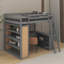 Lit mezzanine double avec tablettes et bureau-648008345