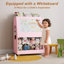 Organisateur de rangement pour jouets 31,5 po, bibliothèque pour enfants à 3 niveaux avec rangement pour animaux en peluche, planche à dessin magnétique, 26 lettres aimantées et roues pivotantes pour salle de jeux et chambre d'enfant, rose-1175264923