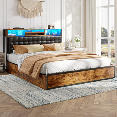 Storage Queen Bed Frame With Led Headboard & Charging Station, 4-drawer Platform Bed With Quiet Support