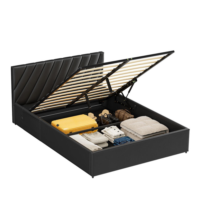 Upholstered Ottoman Storage Bed, Black