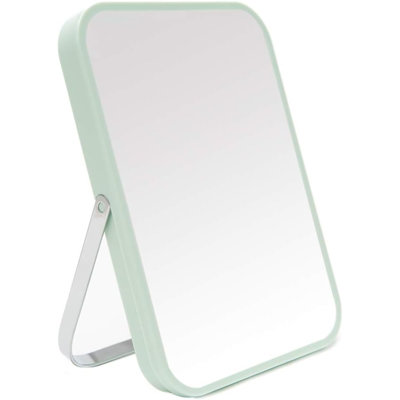 Table Desk Vanity Makeup Mirror,8-Inch Portable Folding Mirror With Metal Stand 90°Adjustable Rotation Tavel Make Up Mirror Hanging Bathroom For Shower Shaving