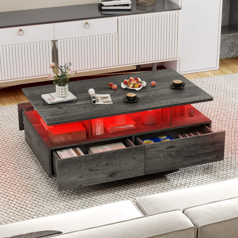Ellise LED Coffee Table with 4 Drawers, Charcoal Oak